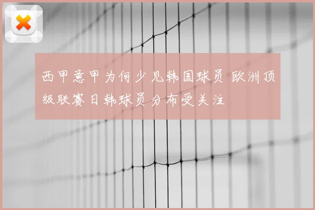 西甲意甲为何少见韩国球员 欧洲顶级联赛日韩球员分布受关注